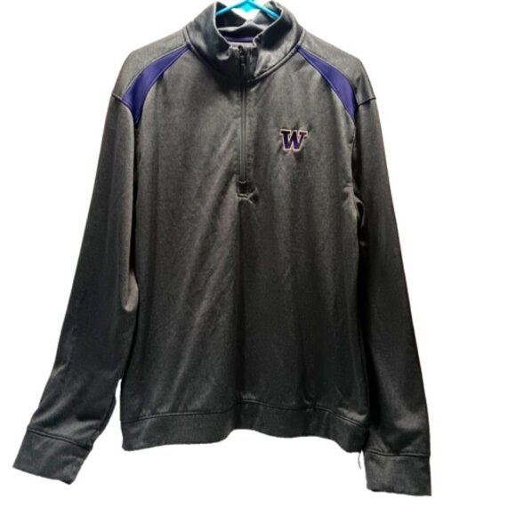 Washington Huskies 1/4 Zip Mens XL Dark Grey and Purple Football Jacket - Picture 1 of 5
